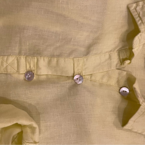 Sigrid Olsen Pop Over Blouse Women’s L Linen Yellow Rolled Sleeves Shirt Tunic - Picture 7 of 11
